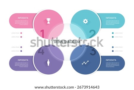 Venn diagram infographic circle chart template for business 4 parts, options, presentation with icon and venn diagram elements vector illustration.