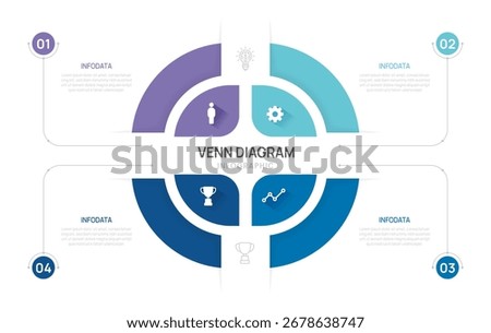 Venn diagram infographic circle chart template for business 2, 4, parts, options, presentation with icons elements vector illustration.