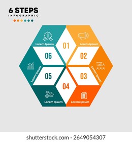Venn diagram Infographic circular with 6 options. hexagon chart that can be used for business analytics, data visualization and presentation. Vector eps