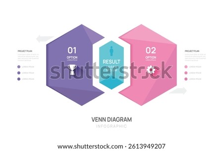 Venn diagram infographic geometric chart template for business start up presentation vector illustration.