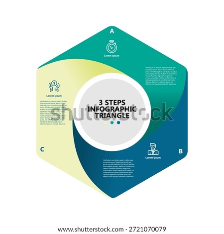 Venn diagram infographic hexagon triangle 3 parts and steps, for business or web presentations. 3 parts infographic. Vector editable.