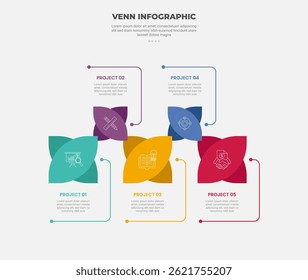 venn diagram infographic outline style with 4 point template with creative sharp ellipse rotation up and down direction for slide presentation vector