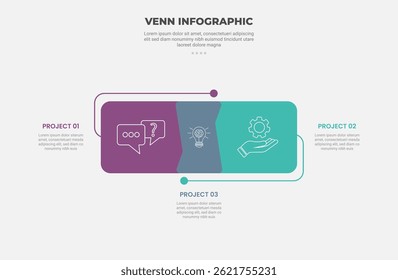 venn diagram infographic outline style with 2 point template with long round rectangle on horizontal direction for slide presentation vector