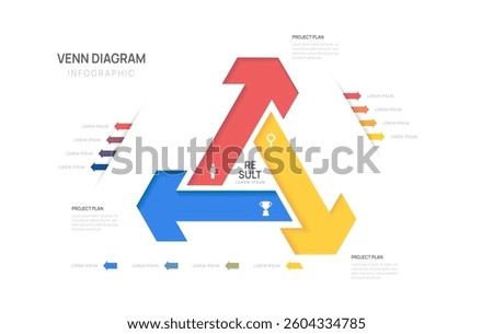 Venn diagram infographic triangle arrow chart template for business start up presentation with venn diagram elements vector illustration.