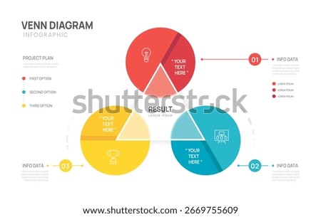 Venn diagram infographic triangle circle chart template business 2,4,5 parts options, presentation with icons vector illustration.