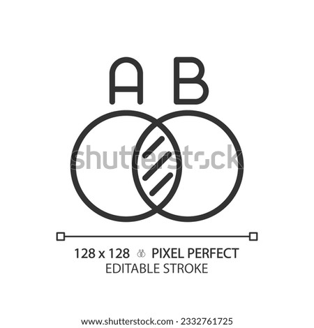 Venn diagram linear icon. Overlapping circles. Math statistics. Comparing data. Logical thinking. Computer science. Thin line illustration. Contour symbol. Vector outline drawing. Editable stroke