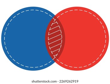 Venn diagram merge red and blue circles chart infographic sign. Two cross circles for data statistics presentation. Vector illustration.