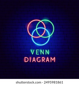 Etiqueta de neón de diagrama de Venn. Ilustración vectorial de Analytics Data Symbol.