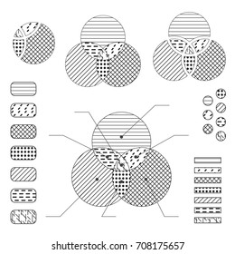 Venn diagram with note lines, black isolated on white background, vector illustration.