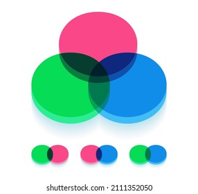 Venn Diagram Set Glass Color Style For Presentation, Start Up Project, Business Strategy, Theory Basic Operation, Infographic  Chart, Logic Analysis. Vector 10 Eps