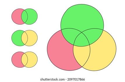 Venn Diagram Set Hand Draw Color Style For Presentation, Start Up Project, Business Strategy, Theory Basic Operation, Infographic Chart, Logic Analysis. Vector 10 Eps