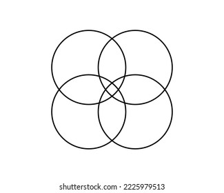 Venn diagram template with 4 overlapped circles. Layout for business chart, presentation, logistic or analytics schema isolated on white background. Vecor outline illustration