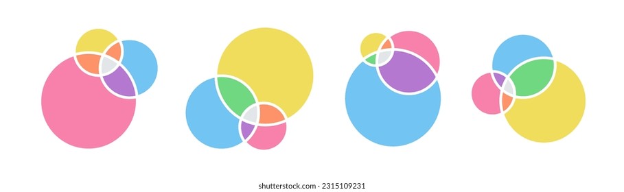 Venn diagram template infographic set colorful flat style