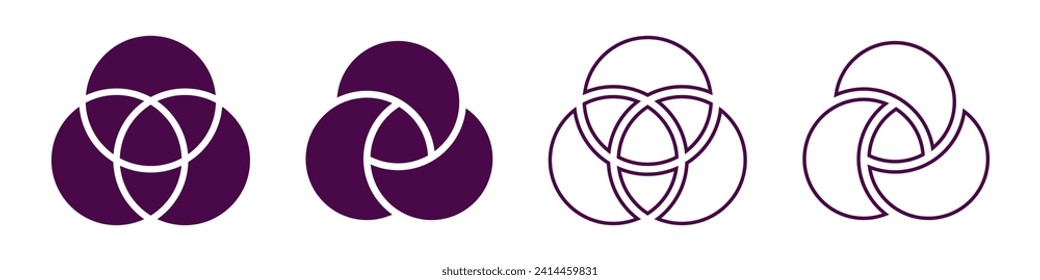 Venn diagram three overlapping circles chart line and solid. Business presentation venn vector chart.