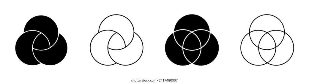 Diagrama venn tres líneas de gráfico de círculos superpuestas y marco negro sólido. Gráfica vectorial de la plataforma de presentación empresarial.