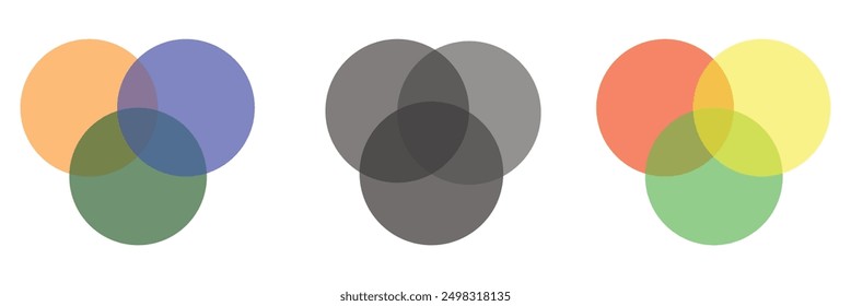 Venn diagram three overlapping circles chart line and solid. Business presentation Venn vector chart. Flat vector illustration isolated on white background. Vector illustration. Eps file 3.