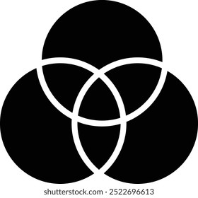 Icono de gráfico de tres círculos superpuestos de diagrama de Venn. Diagrama lógico con tres círculos superpuestos. Símbolo de diagrama de venn de tres círculos. Logotipo de Venn Diagram. estilo plano.