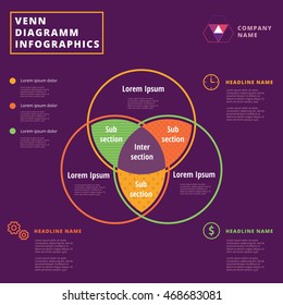 Venn diagram vector circles. Infographics template design. Overlapping shapes for set or logic graphic illustration.