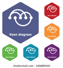 Venn diagramm icons vector colorful hexahedron set collection isolated on white