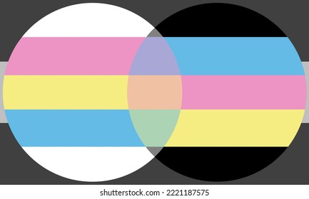 Venngender flag vector illustration. Mathematical intersection of two genders, Venn diagram. Gender identity where two genders overlap and combined with each other creating a whole new gender. LGBTA+