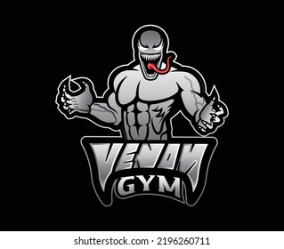 Logo de Venom para la ilustración de streaming de juegos de equipo sobre fondo aislado, logotipo de gimnasio y fitness