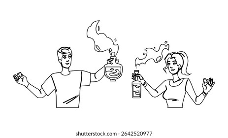 vetor de garrafa venenosa de veneno. risco de contaminação, fatal nocivo, mortal veneno venenoso personagem garrafa venenosa. pessoas linha preta lápis desenho ilustração