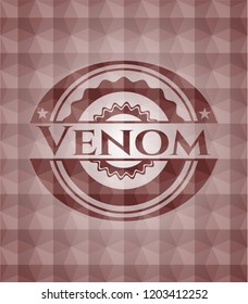 Venom red emblem or badge with abstract geometric polygonal pattern background. Seamless.