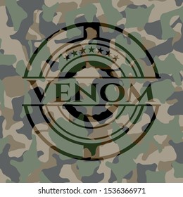 Venom written on a camouflage texture. Vector Illustration. Detailed.