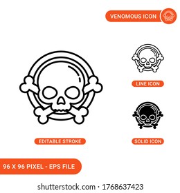 Venomous icons set vector illustration with solid icon line style. Harmful skull head concept. Editable stroke icon on isolated background for web design, infographic and UI mobile app.