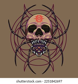 Venomous Skull Spider with Sacred Geometry Vector Illustration