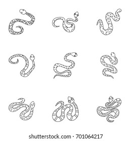 Venomous snake icon set. Outline set of 9 venomous snake vector icons for web isolated on white background