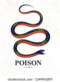 Venomous snake vintage tattoo, vector logo or emblem of aggressive predator reptile, deadly poisoned serpent symbol, vintage style illustration.