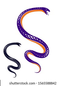 Venomous snake vintage tattoo, vector drawing of aggressive predator reptile, deadly poisoned serpent symbol, vintage style illustration.