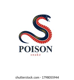 Venomous snake vintage tattoo, vector logo or emblem of aggressive predator reptile, deadly poisoned serpent symbol, vintage style illustration.
