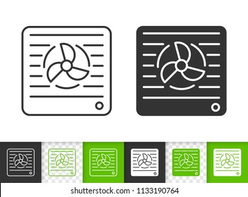 Vent black linear and silhouette icons. Thin line sign of duct. Ventilator outline pictogram isolated on white, green, transparent background. Vector Icon shape. Conditioner simple symbol closeup