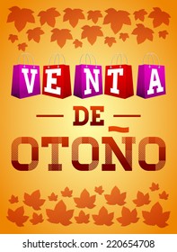 Venta de otono - Autumn sale spanish text vector typography poster - shopping bags illustration