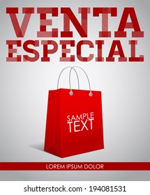 Venta especial - Special Sale Spanish text - vector poster template - shopping bag