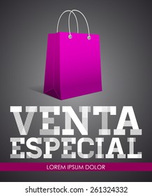 Venta especial - Special Sale Spanish text - vector poster template - shopping bag