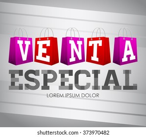 Venta especial - Special Sale Spanish text - vector poster template - shopping bags