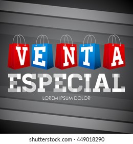 Venta especial - Special Sale Spanish text - vector poster template - shopping bags