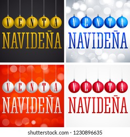 Venta Navidena, Christmas Sale spanish text, christmas balls Vector Set Collection