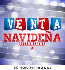 Venta Navidena - Christmas sale spanish text - vector christmas bags with fantasy decoration