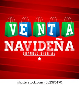 Venta Navidena - Christmas sale spanish text - vector christmas bags with fantasy decoration