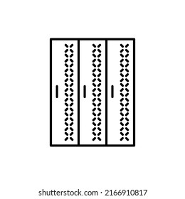 Vented gym lockers. School or college steel cabinets. Metal closets for changing room. Sport furniture. Line vector icon. Isolated object