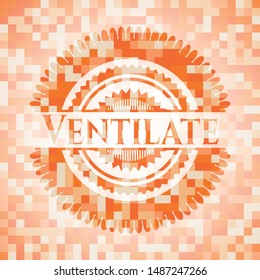 Ventilate abstract orange mosaic emblem with background