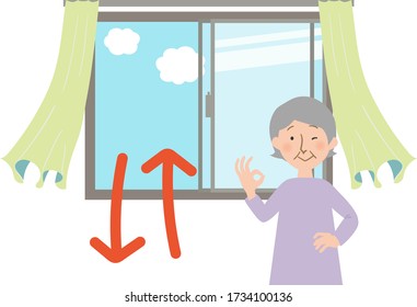 Ventilate by opening a window and curtains sway vector illustrations - Actions needed to prevent COVID-19