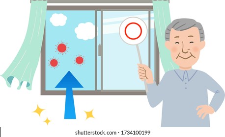 Ventilar abriendo una ventana y cortinas oscilar ilustraciones vectoriales - Acciones necesarias para prevenir COVID-19