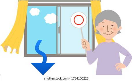 Ventilate by opening a window and curtains sway vector illustrations - Actions needed to prevent COVID-19