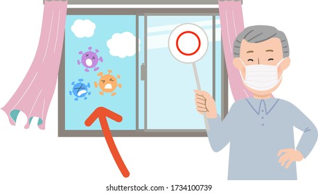 Ventilate by opening a window and curtains sway vector illustrations - Actions needed to prevent coronaviruses