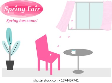 ventilated liveing room in Spring flat illustration 